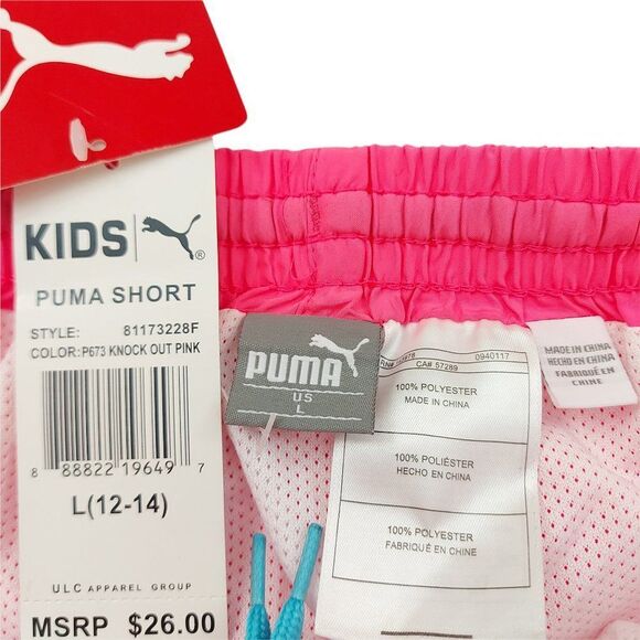 Puma Girls Running Shorts Size Large 12-14 Pink Elastic Waist Drawstring Mesh - Picture 6 of 6